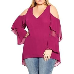 City Chic Cold Shoulder Women's Plus Blouse | Size XL 22